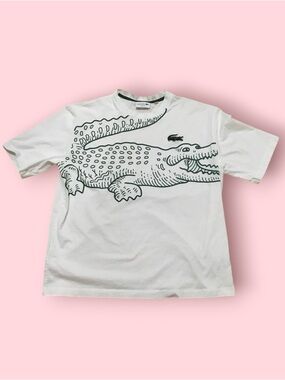 Lacoste Men’s Large Crocodile Print White Tee